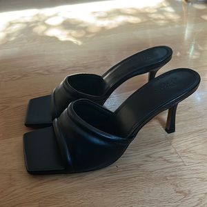 Never worn ASOS DESIGN wide fit Harvey mid heeled mule sandals in black